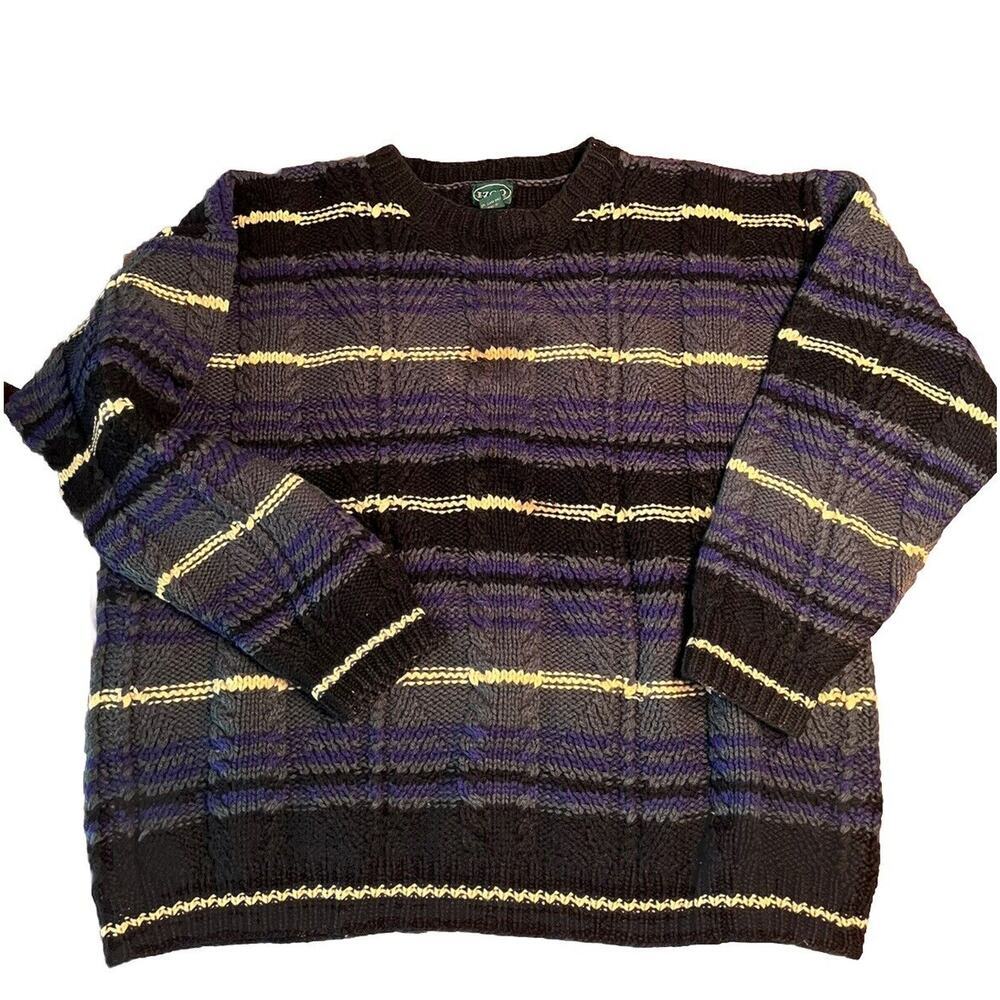 IZod Stripes Shetland Wool Sweater Size XL Vintage Note
